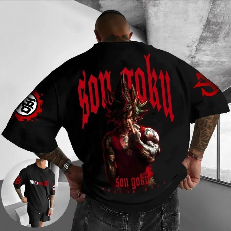 2026 Estate Serie Dragon Ball Retrò Puro Cotone T-shirt Uomo Wukong Stampata Oversize Completo Genitore-Figlio Camicia Casual Unisex