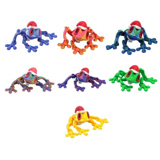 Christmas Hat Frog Refrigerator Magnet 3D Printed Movable Joints Frog Fidget Toy Articulated Animal Model Figurine Fridge Magnetic Frog Decoration
