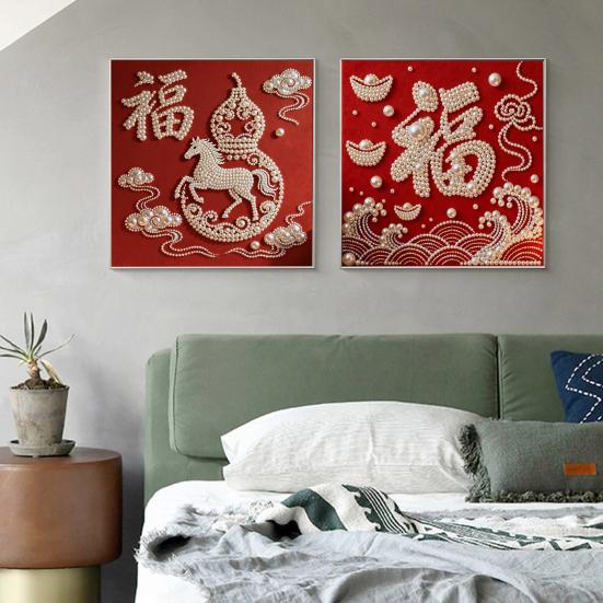 DIY Sada pro malování perlami pro dospělé Začátečníky Designy koní 3D perlové umění Řemeslná sada Předtištěné plátno Sada plastových per pro dekoraci na Nový rok Nápad na dárek