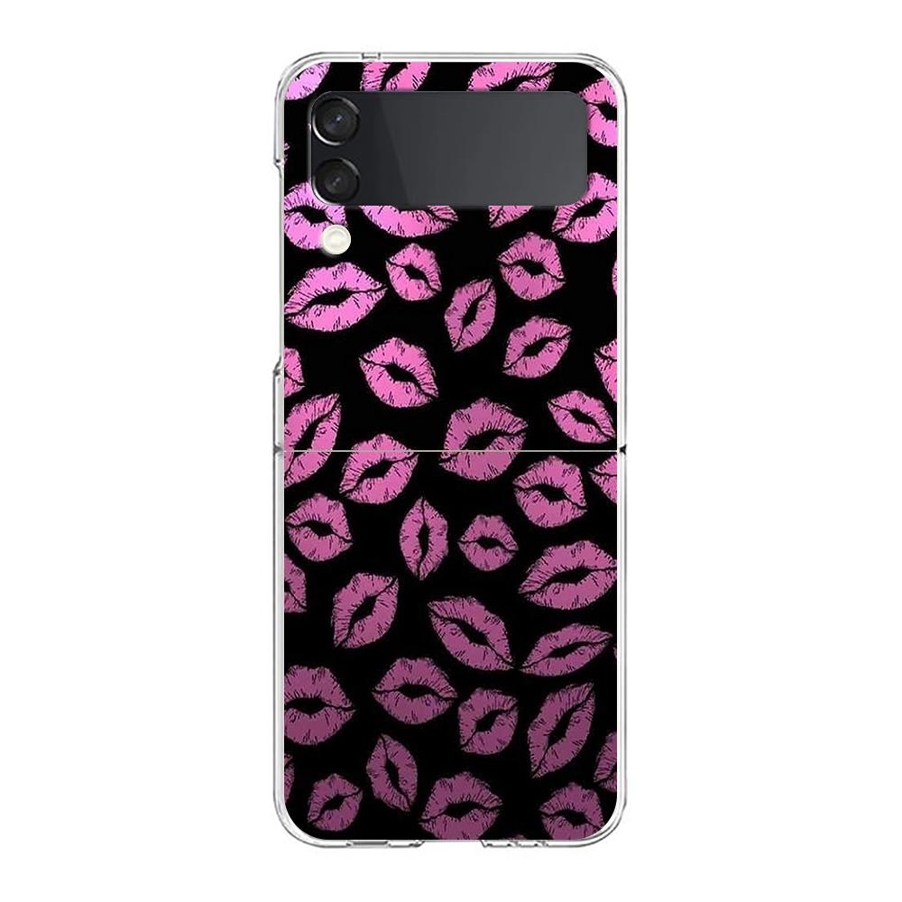 

Sexy Girl Red Lips Kiss Hard PC Phone Case For Samsung Galaxy Z Flip 4 5 6 Black Cover For Galaxy Z Flip 3 Foldable Shockproof Z Flip 5