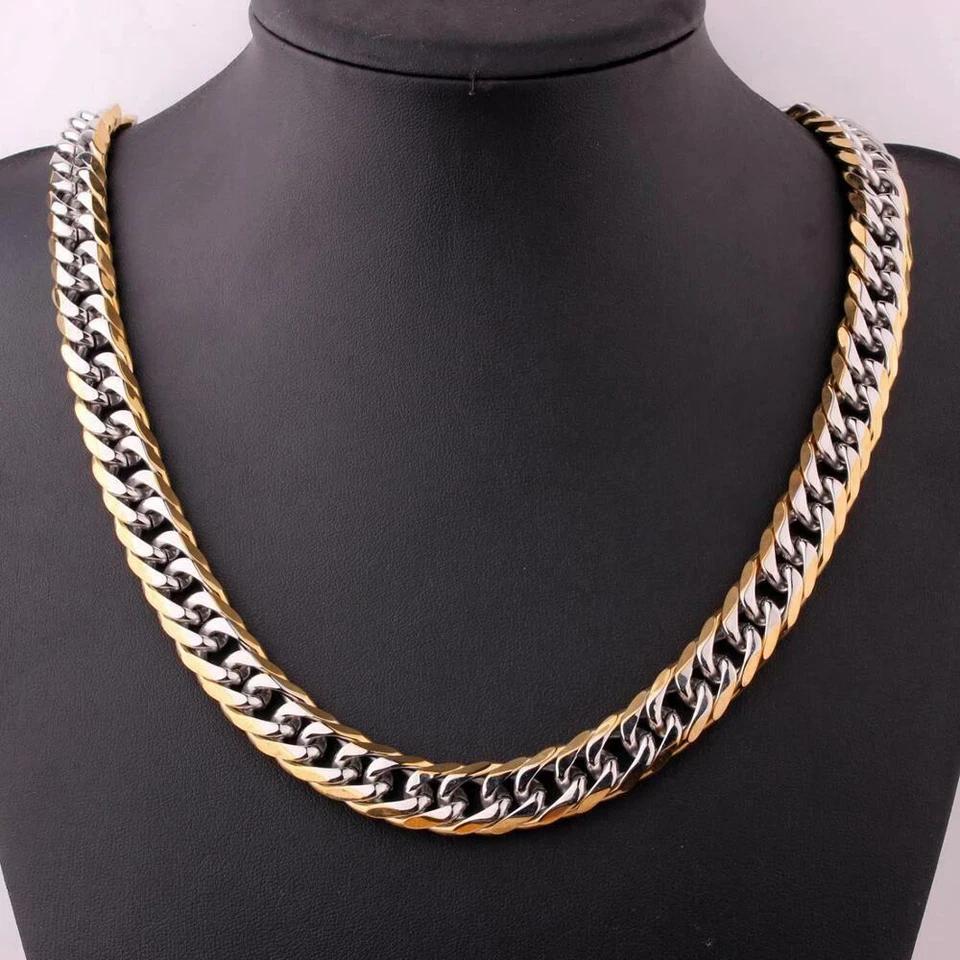 6MM Men s Silver Gold Tone Stainless Steel Double Cuban Link Chain Necklace 45CM