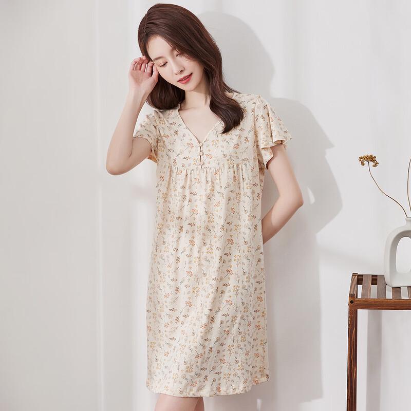 Dingguagua Women's Pure Cotton Short-Sleeve Loungewear Dress