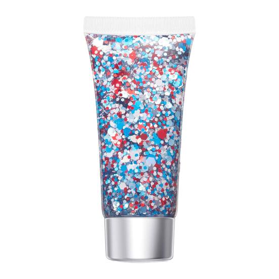 Independence Day Body Glitter Gel, Patriotic Red White Blue Face Hair Glitter, Waterproof Sparkling Makeup Sequins for 4th of July, Holiday Party
