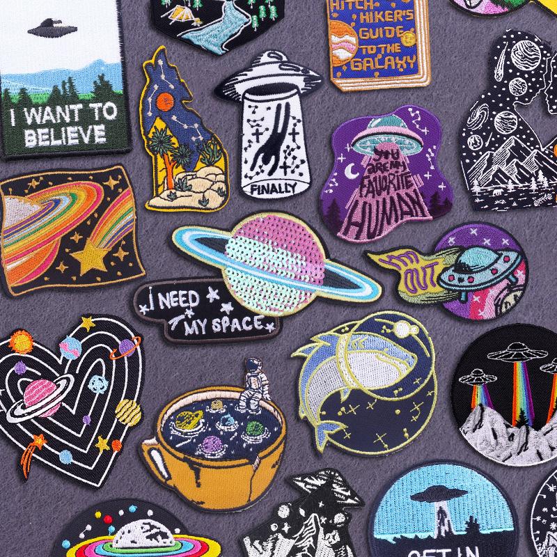 Planet Space Applique Iron On Patches For Clothing Stickers Cartoon Starts Embroidered Patches On Clothes DIY Sew/Fusible Badges