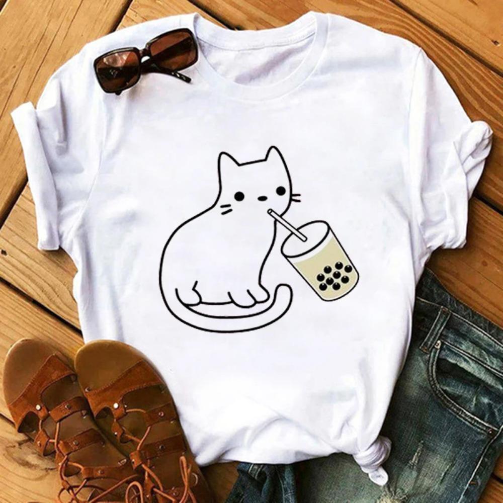 Funny Retro Casual Women's T-shirt Cute Women's Street Wear Panda Pattern Round Neck Short-sleeved Fashion Tea Print Aesthetic Clothing