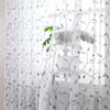 Tollpiz Leaves Short Sheer Curtain Sage Green Leaf Embroidery Living Room Curta Rod Pocket Voile Faux Linen Embroidered Leaves Curtain for Bedroom,