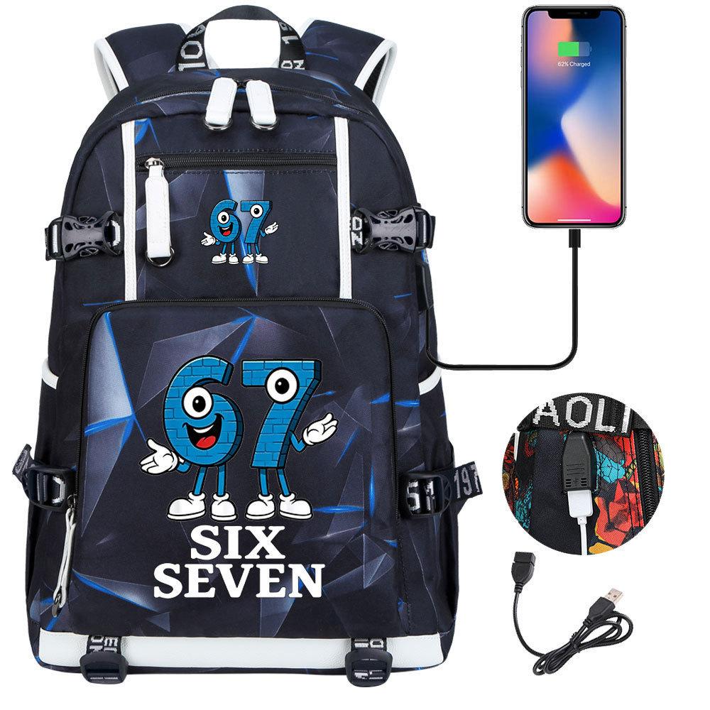 USB Charging Backpack for Students Teens Travel Casual Daypack Laptop Waterproof School Bag Six Seven