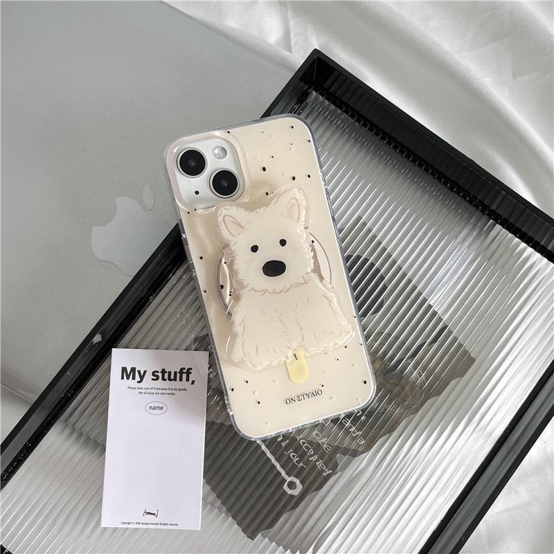 

Korean Ins Cute West Highland Dog MagSafe Magnetic Phone Airbag Holder Strong Magnet Retractable & Foldable