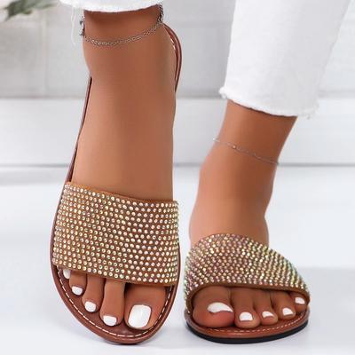 Moda 2025 Damskie Kapcie Lato Damskie Sandały Kryształowy Brokat Płaskie Miękkie Błyszczące Damskie Cukierkowe Japonki Do Wewnątrz Damskie Klapki Buty na Plażę