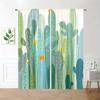 2pcs Cartoon Cactus Printed Curtains   Rod Pocket Curtain Suitable For Kitchen Bedroom Study Cafe Living Room Home Decor