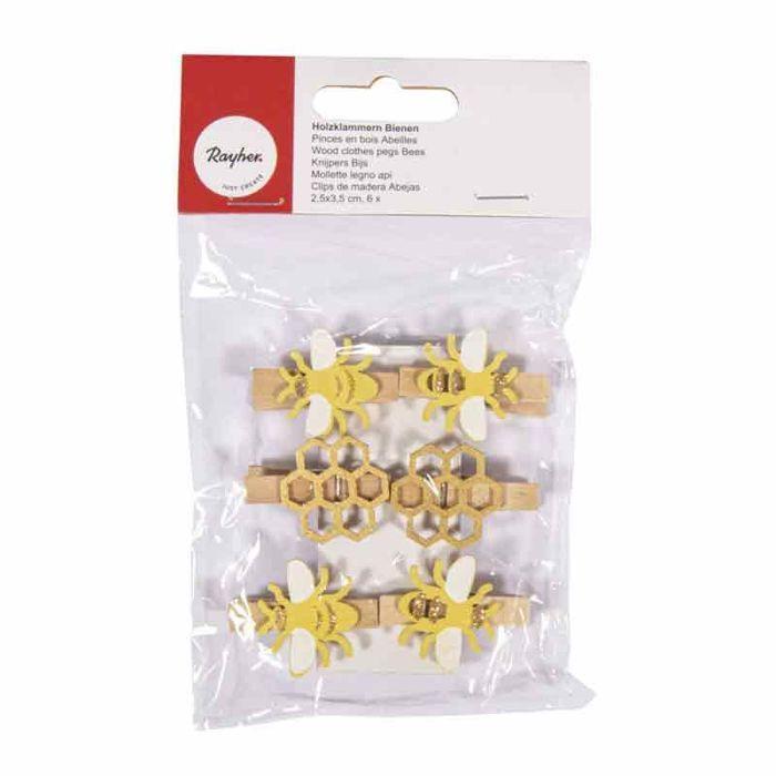 Pinces en bois Abeilles, 2,5x3,5cm, sct.-LS 6pces, Colore