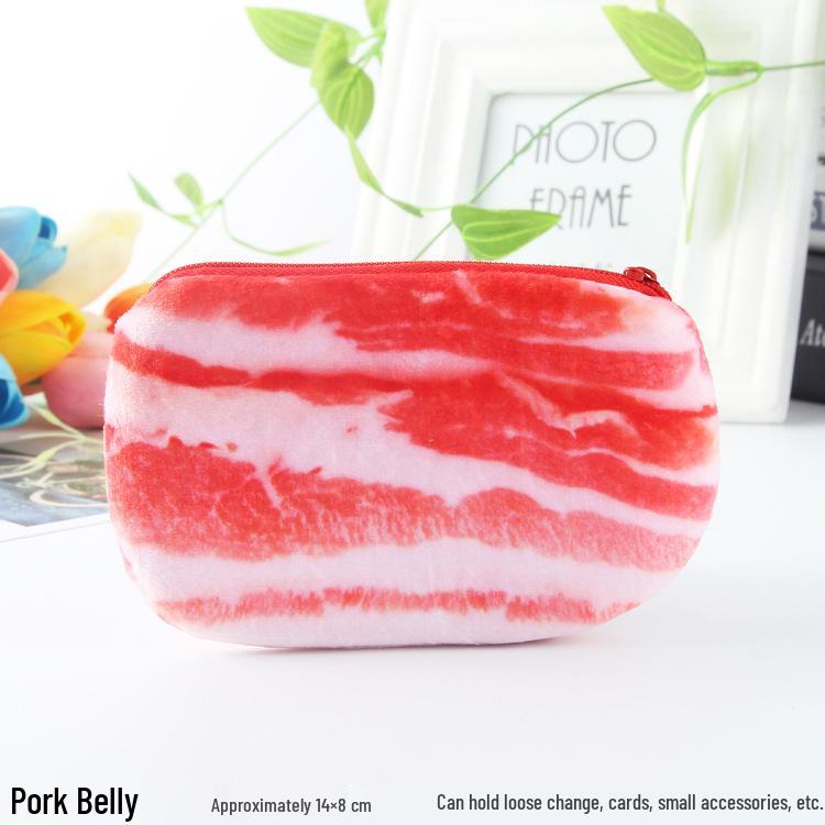 Korean Style Plush Coin Purse & Keychain - Breakfast Food Design, Large Capacity Pencil Case, Portable Storage Bag