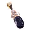 Natural Blue Sunstone 925 Solid Sterling Silver Gift TwoTone Pendant 1.75" c6n30