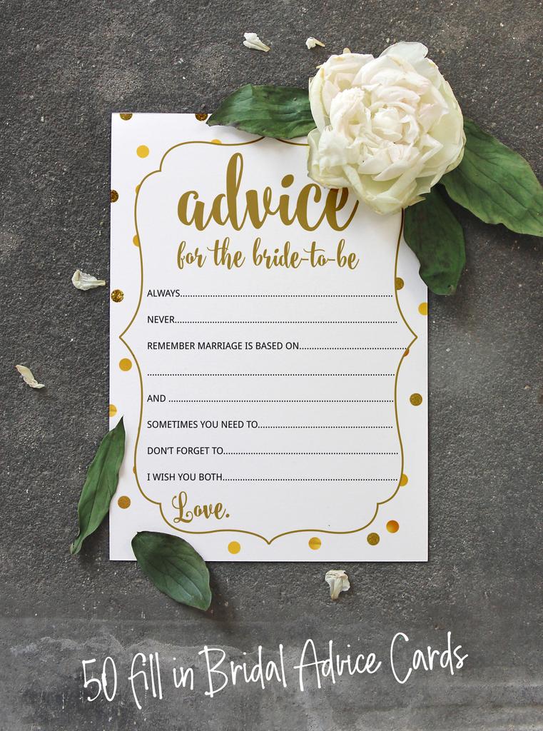Inkdotpot Advice For The BrideA  CardsA  Set Of 50A  Gold ConfettiA  Bridal Shower Activity