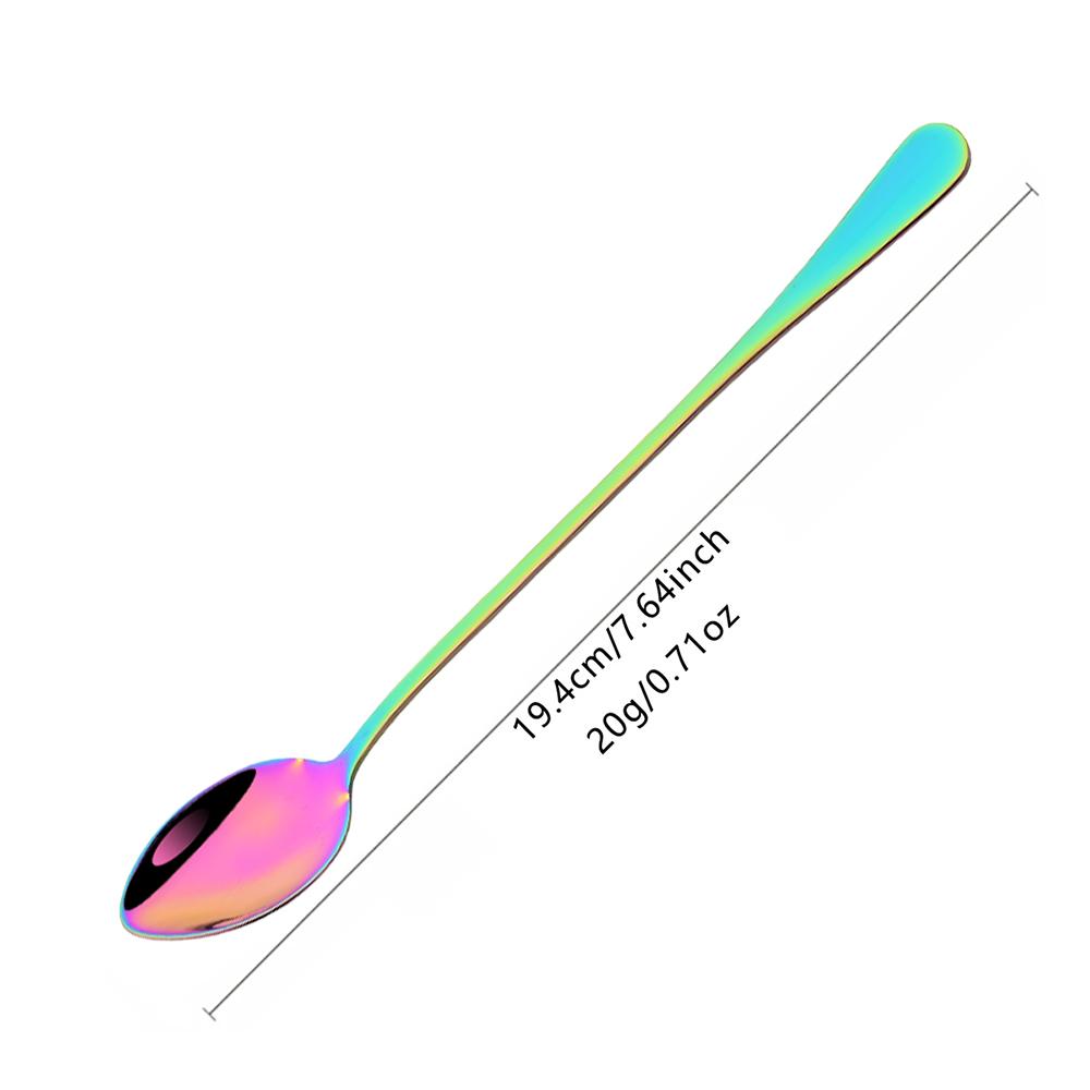 4Pcs Stainless Steel Long Handled Spoon Set Shiny Stirring Coffee Dessert Spoon Suitable for Milk Tea Juice Milkshakes Ice Cream
