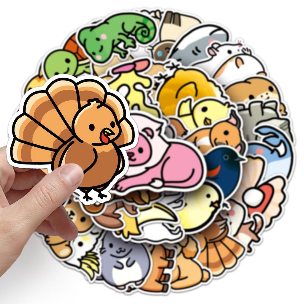 50 Cartoon Animal Doodle Personality Cute Children's Gum Card Decorative Mobile Phone Case Suitcase Sticker Waterproof