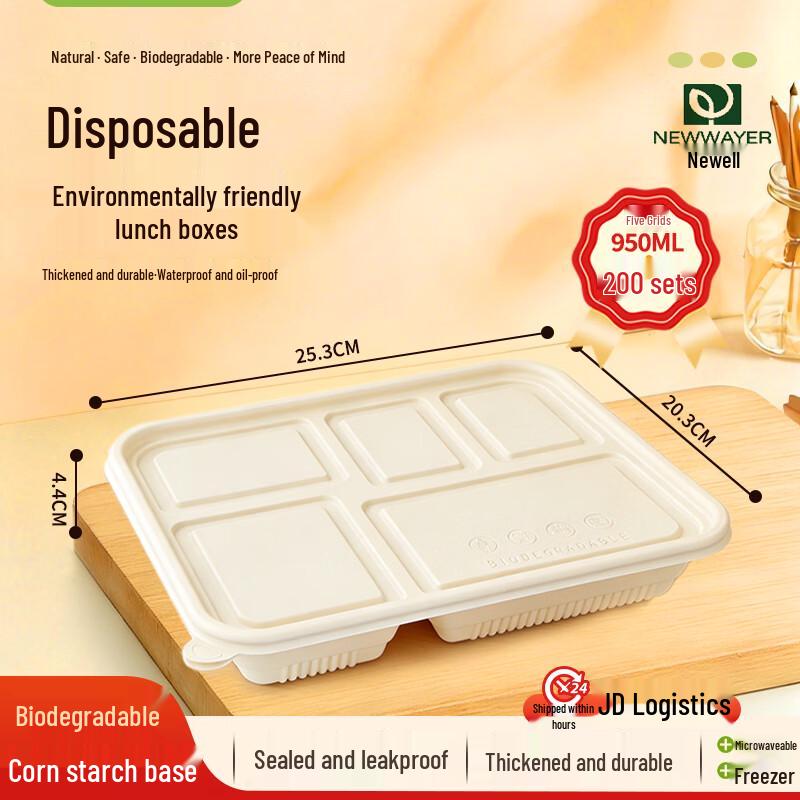 Biodegradable 5-Compartment Lunch Box Set