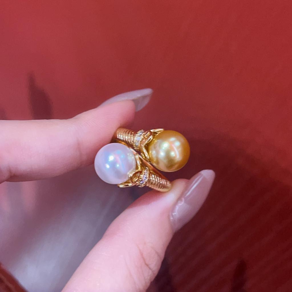 Naturperlen Rivalen Perlenringe Voller Diamanten Simulations-Smaragdring Offener Ring Weiblichkeit