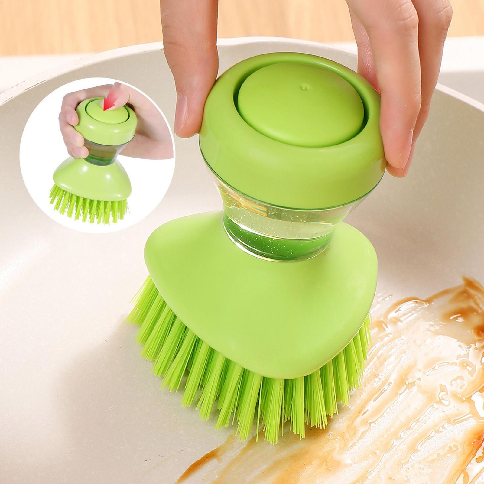 Dish Brush With Soap Dispenser Multi Use Soap Dispensing Scrub Brush For Household Universal Kitchen Dish Palm Brush With Holder CN