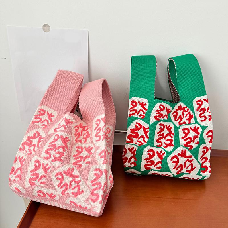 2025 Mode Neue Reiche Mahjong Strickhandtasche Tägliche Pendeltasche Eimerbeutel Lässige Joker Tragetasche
