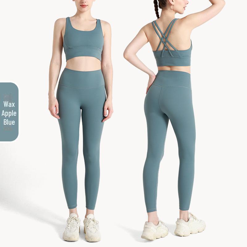 "Letní jógová souprava s kříženými zády": Kalhoty a top s vysokým pasem a zvedajícím hýždě