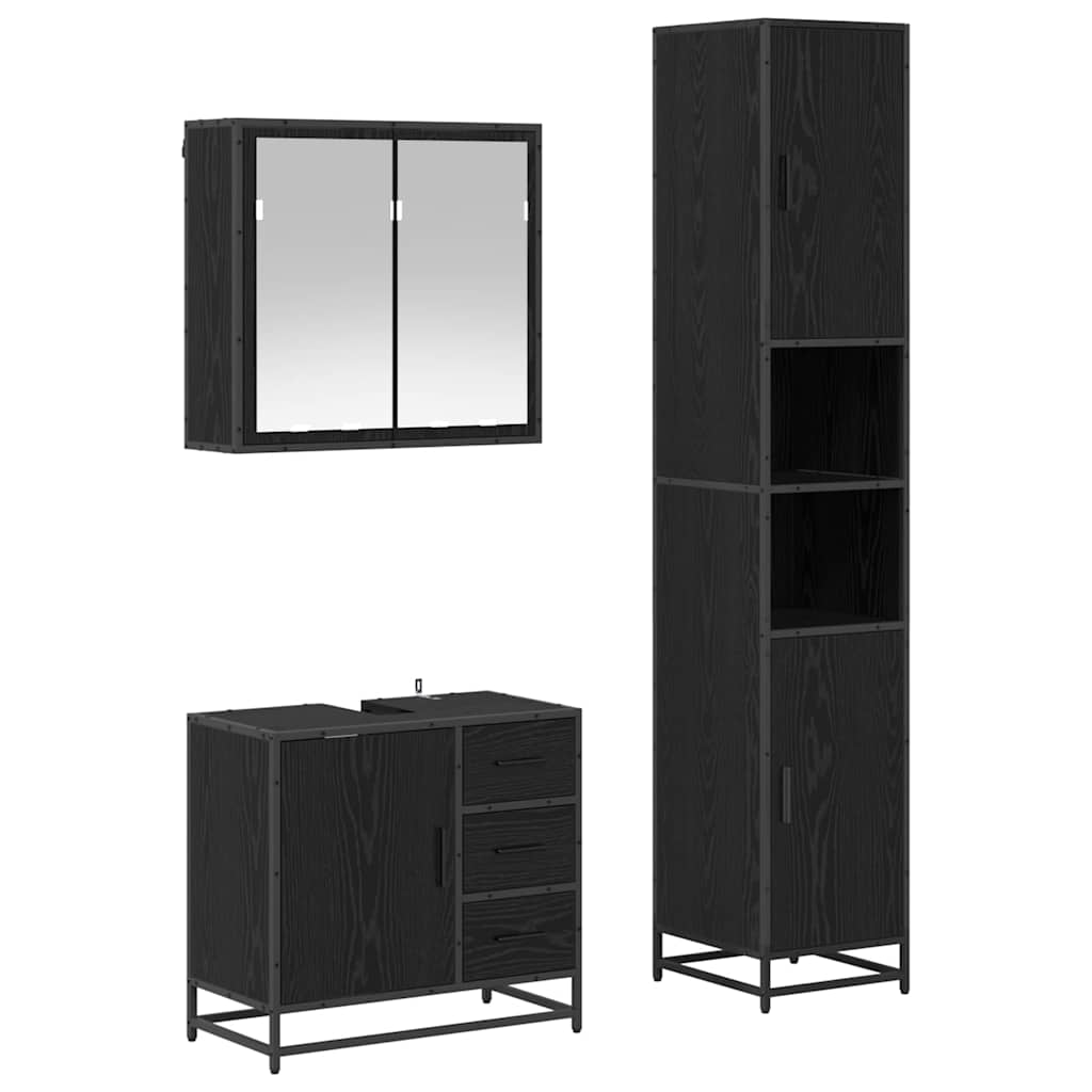 Bathroom Furniture Set 3 Pcs Black Oak Effect Particleboard