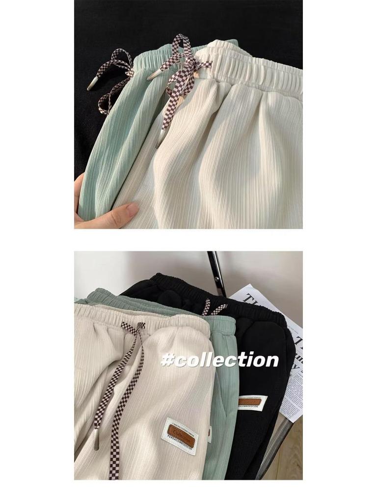 Trendy Solid Color Harajuku Loose Fit Sports Pants for Spring/Autumn