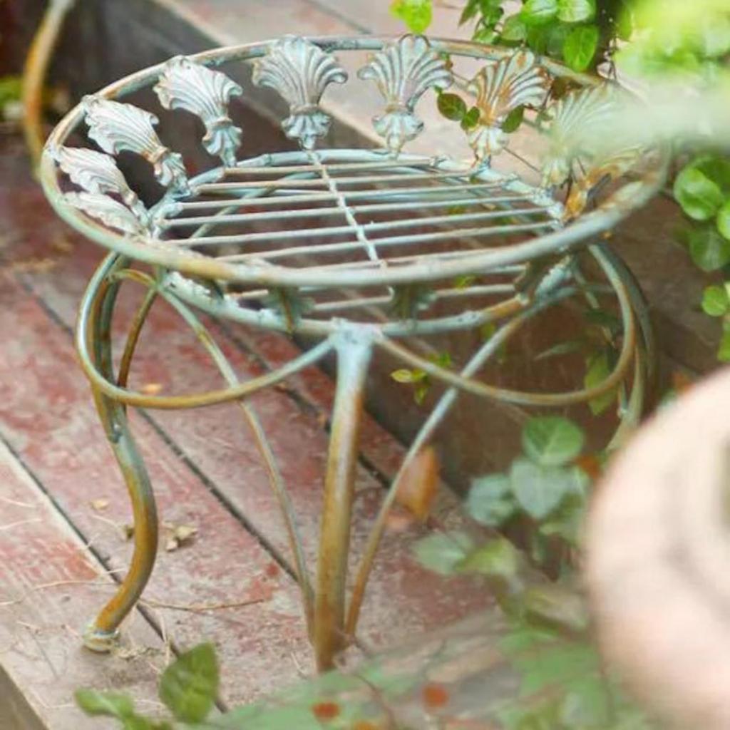 Iron Flower Stand Antique Green Decorative Plant Distressed Finish Home Decor