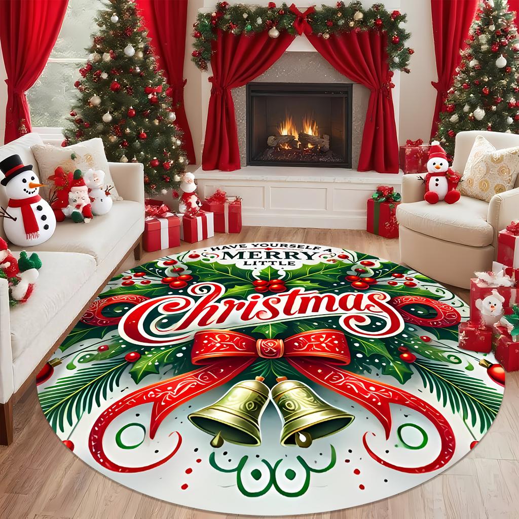 Christmas Holly Berry Round Rug, Indoor Outdoor Mat for Living Room, Bathroom, Bedroom, Dorm Kitchen Decor, Xmas Gift