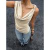 Womens Cowl Neck Sleeveless Blouse With Metal Button Shoulder Detail Casual Solid Color Tank Top