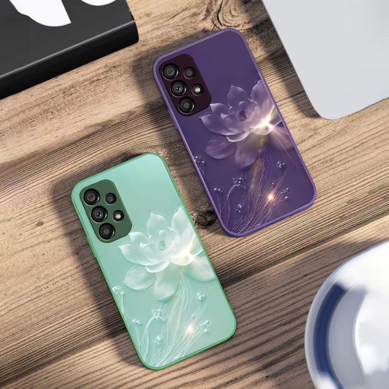 Bright Dark Purple Lotus For Samsung Galaxy S10 4G S20 11E 30 S21 21Fe 22 S24 Pro S23 Ultra 5G S8 S9 Tempered Glass Phone Case