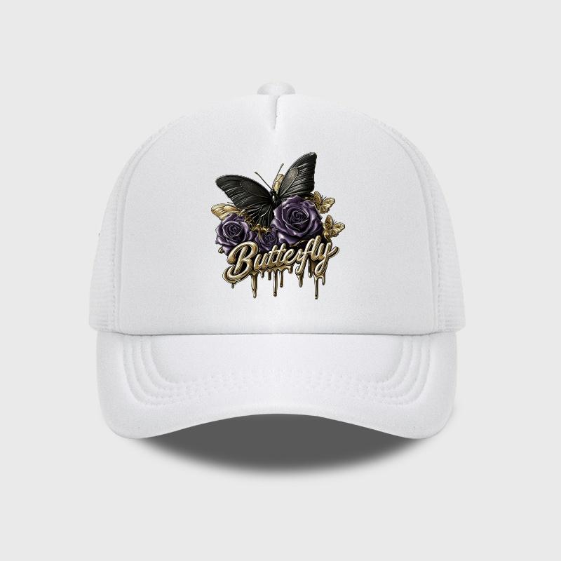 Black Butterfly Purple Rose Butterfly Print Mesh Cap Soft Comfortable Lightweight Breathable Edgy Dark RoUnisextic Glamorou