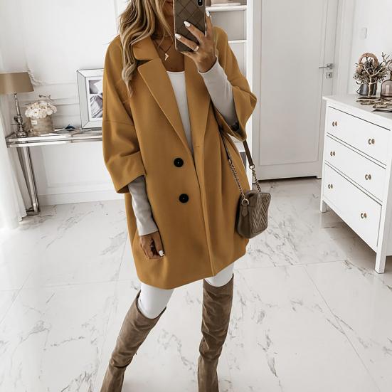 Women Casual Autumn Winter 45720 Sleeve Pockets Buttons Long Coat Loose Jacket