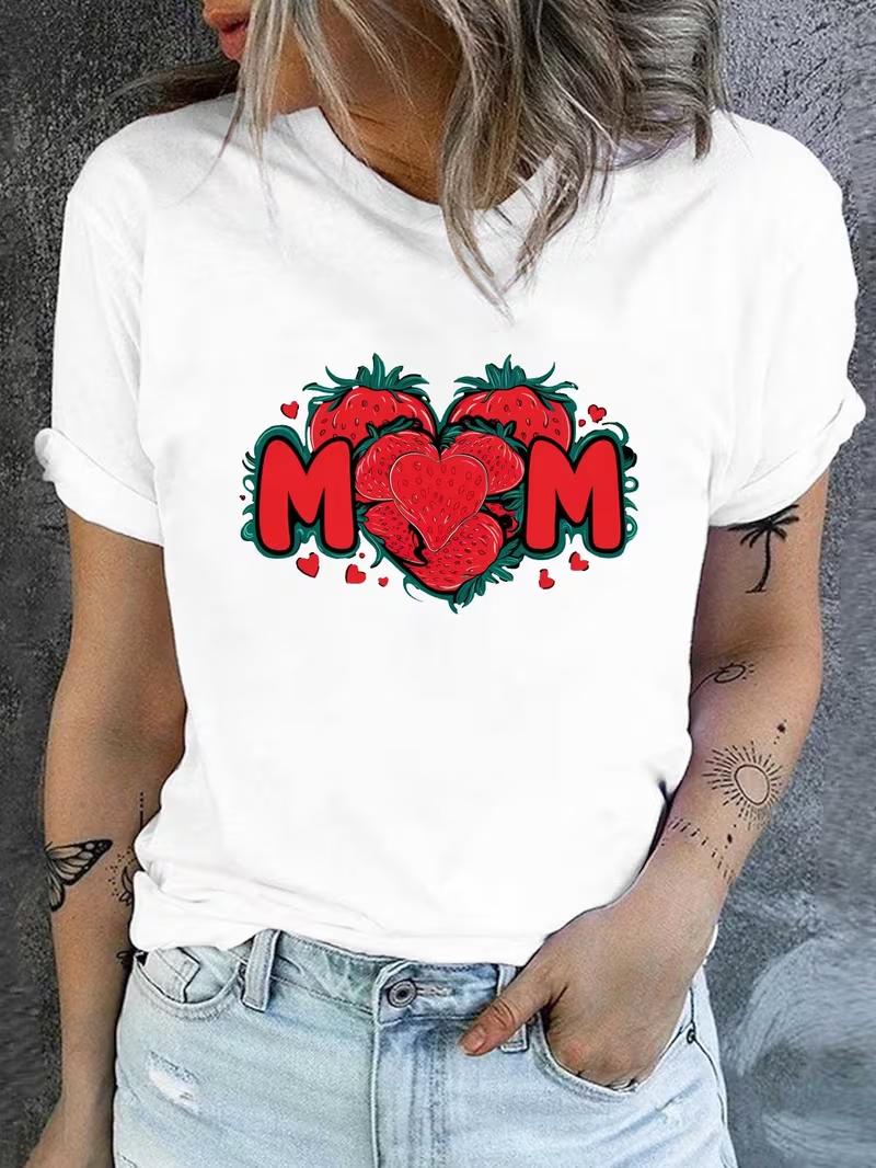 

Womens TShirt Strawberry Graphic Mom Love Casual Plus Size Breathable Summer Tee FeUnisex Tops Mothers Day S