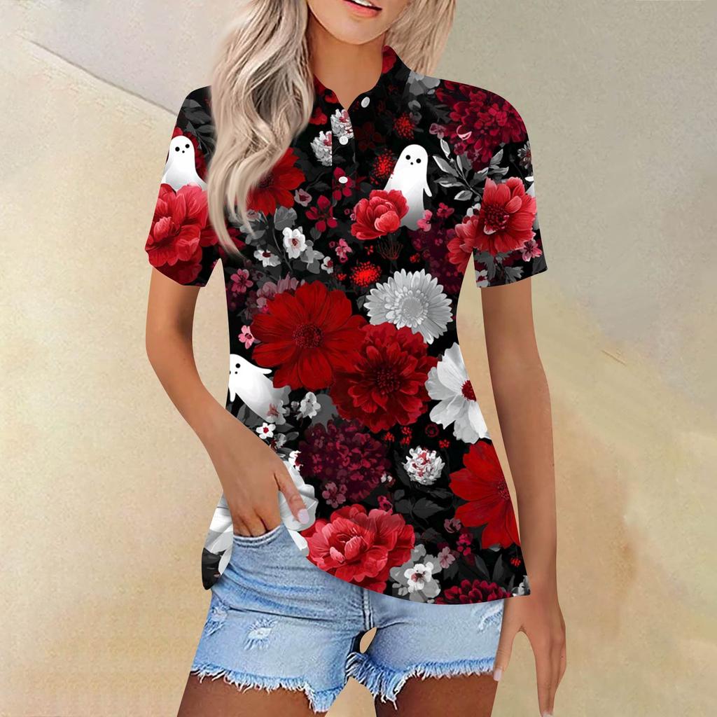 Women's Fashion Casual Lapel Short Sleeve Printed Shirt Women's Button Up Tops