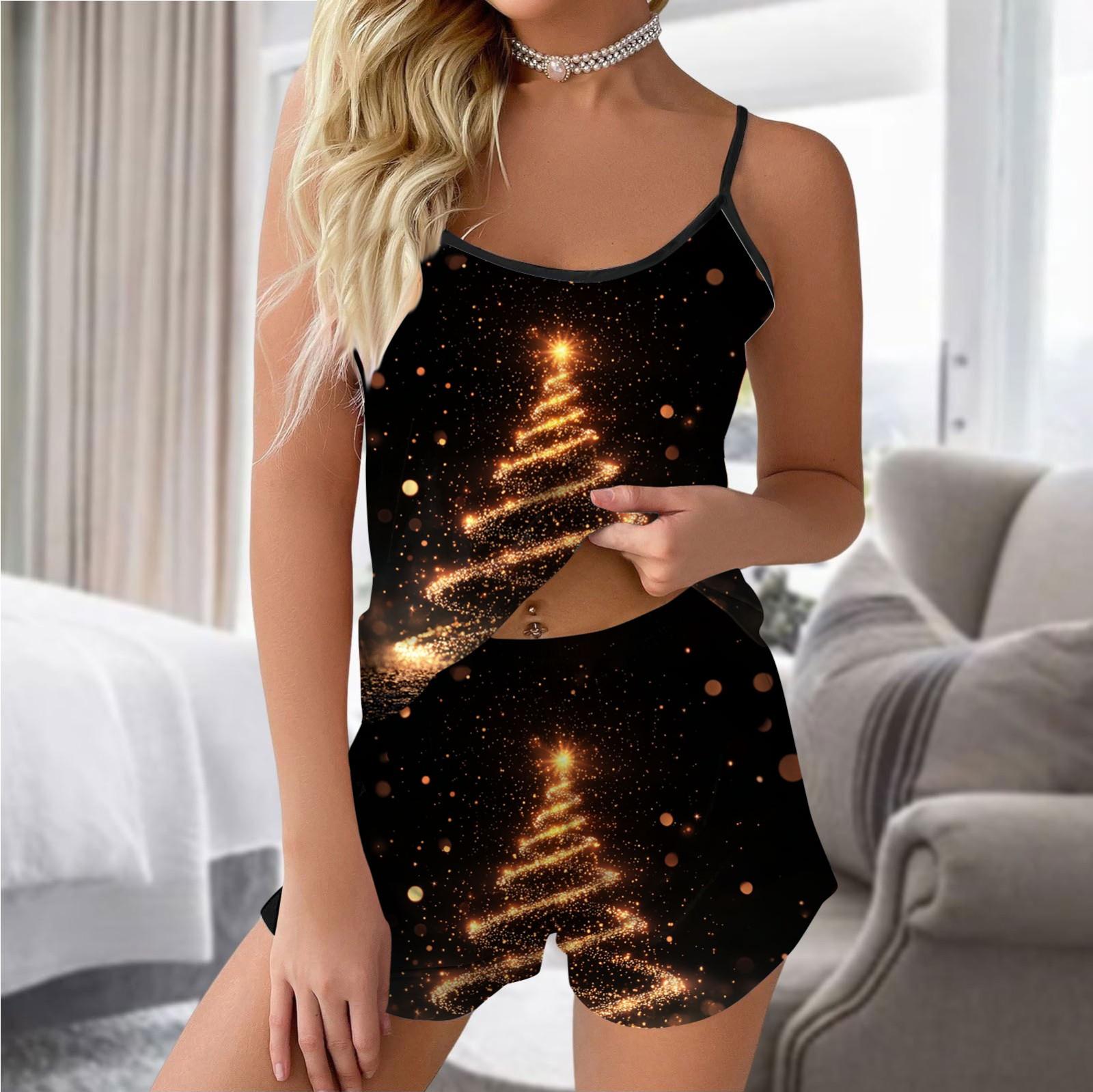 

Женский модный рождественский комплект с принтом без рукавов, топ, шорты и пижама XL жёлтый