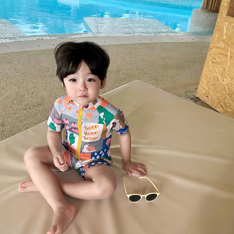 

Kids Cartoon Color Block Short Sleeve One-Piece Swimsuit - Quick Dry for Summer & Holiday Size 110