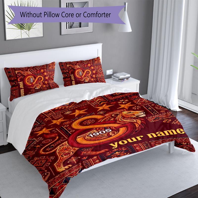 3pcs Custom Name Galatasaray logo Bedding Set Duvet Cover Closure Includes 1 Duvet Cover&2 Pillowcases for All Seasons Bedroom Decor