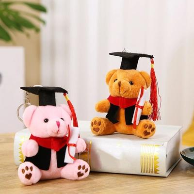 12cm Graduation Bear Plush Toy Soft Stuffed Bear Pendant Cartoon Bear Keychain  Desk Decor