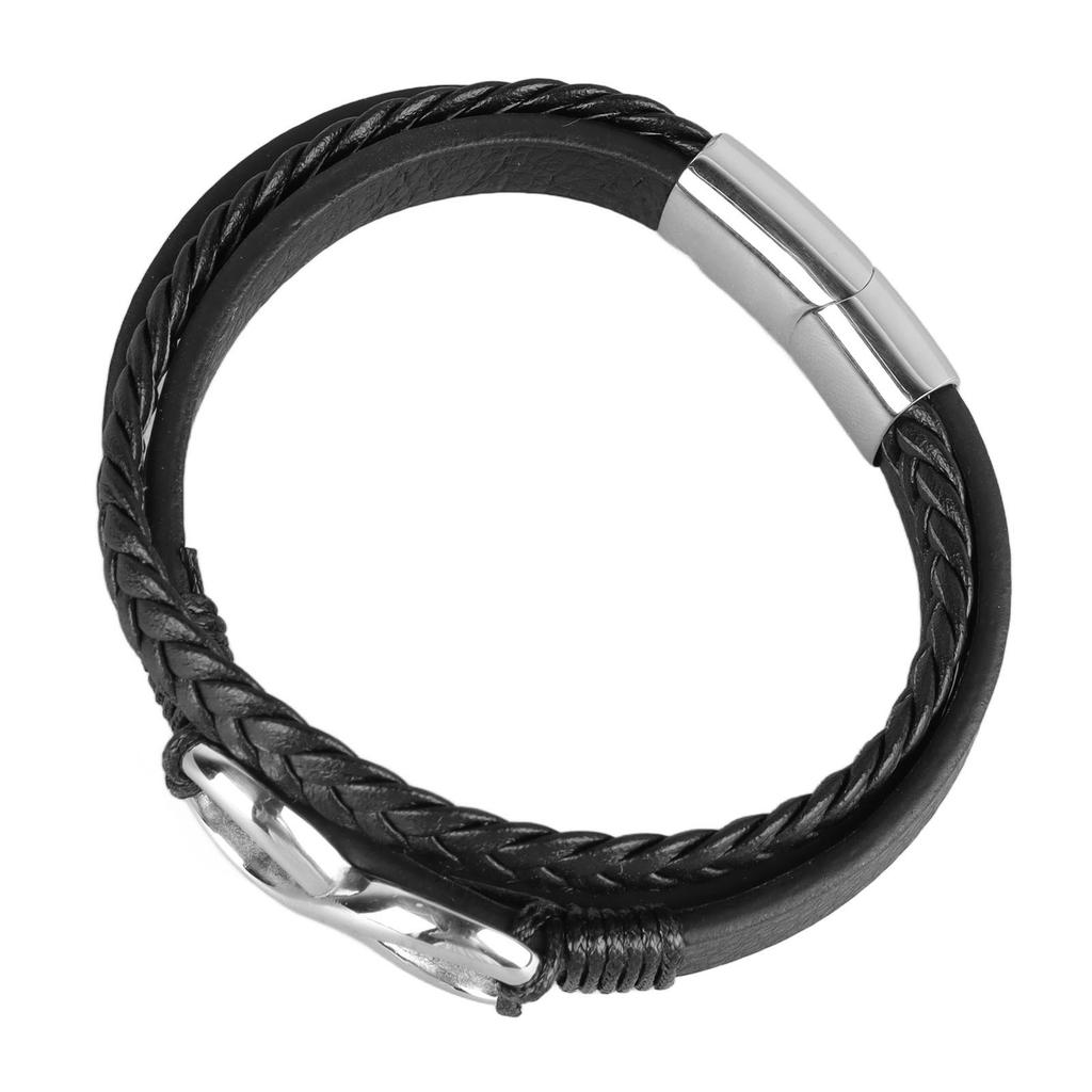 Triple Magnetic Buckle Hand Bracelet Infinity Number Shape Hip Hop Twist Woven Bracelet Hand Ornament Steel Color