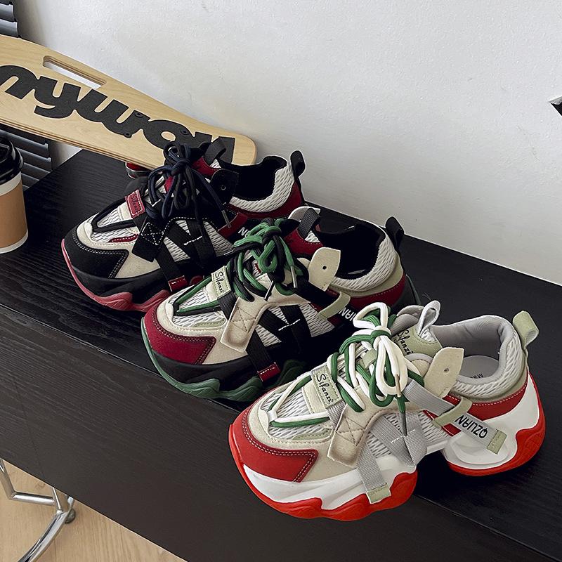 Platform-soled Dad Shoes Color Matching Breathable Mesh Shoes Women's Shoes 2025 Autumn New Sports and Leisure Shoes Versatile Trendy Shoes