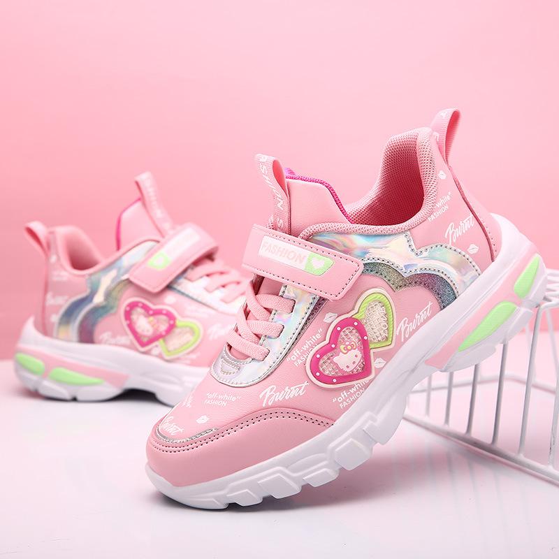 Leather running shoes lightweight new sports shoes autumn and winter princess 2020 comfortable girls classmates breathable middle and old children