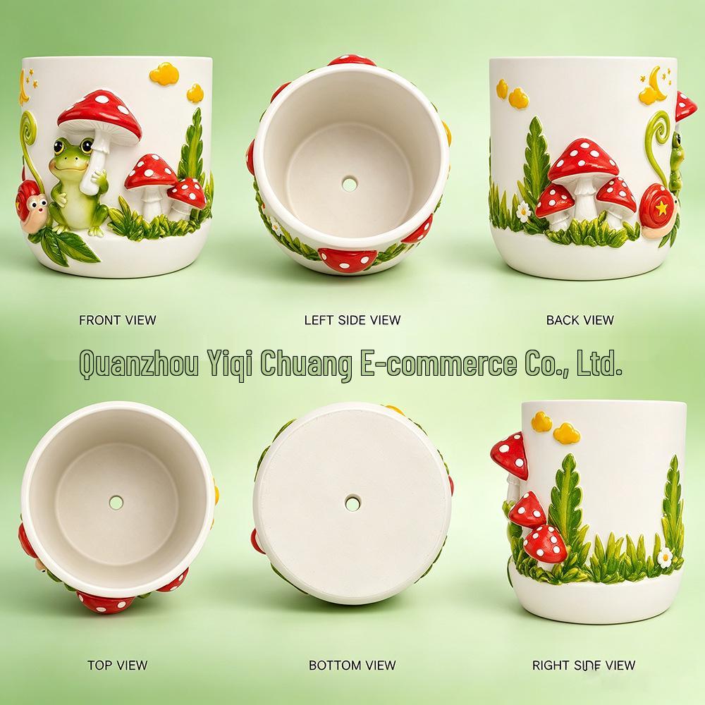 American Style Mushroom Frog Resin Vase - Outdoor Garden & Windowsill Flower Pot Home Decor
