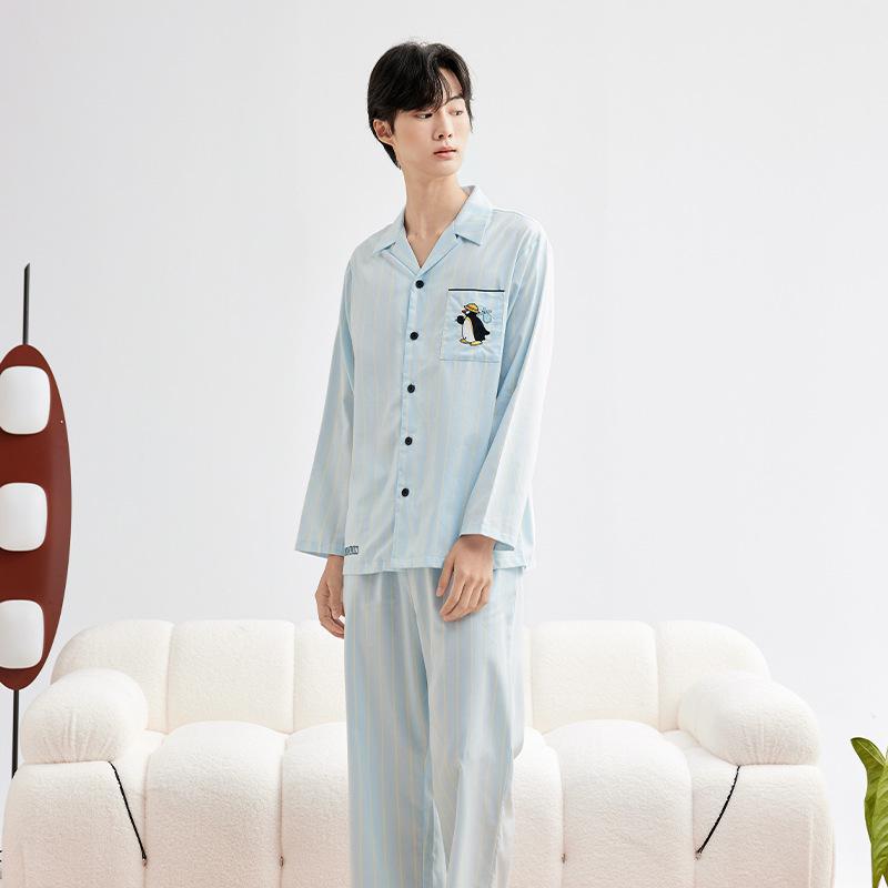 Women's Tencel Cotton Lyocell Pajama Set – Long Sleeve, Long Pants, Wearable Outdoors, Simple Homewear for Couples. Suitable for Spring & Autumn.
