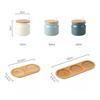 BDHD Ceramic Seasoning Set with Sugar, Salt, Spice Containers, and Oil Bottles, Nordic Design, Ceramic Spice Box Set for Home Kitchen Storage (Ivory &