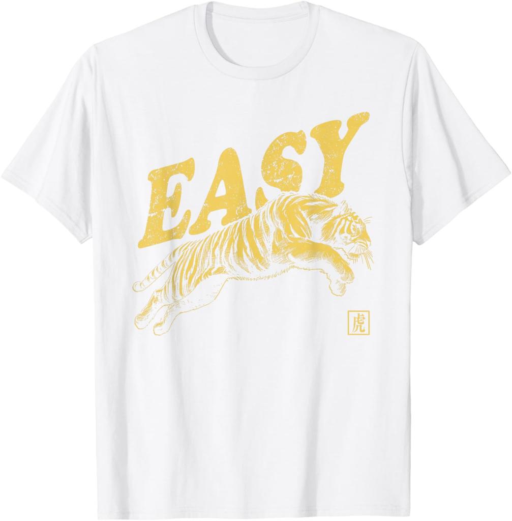 Easy Tiger Graphic Print Men Casual Cotton TShirt Retro Distressed Style Tee