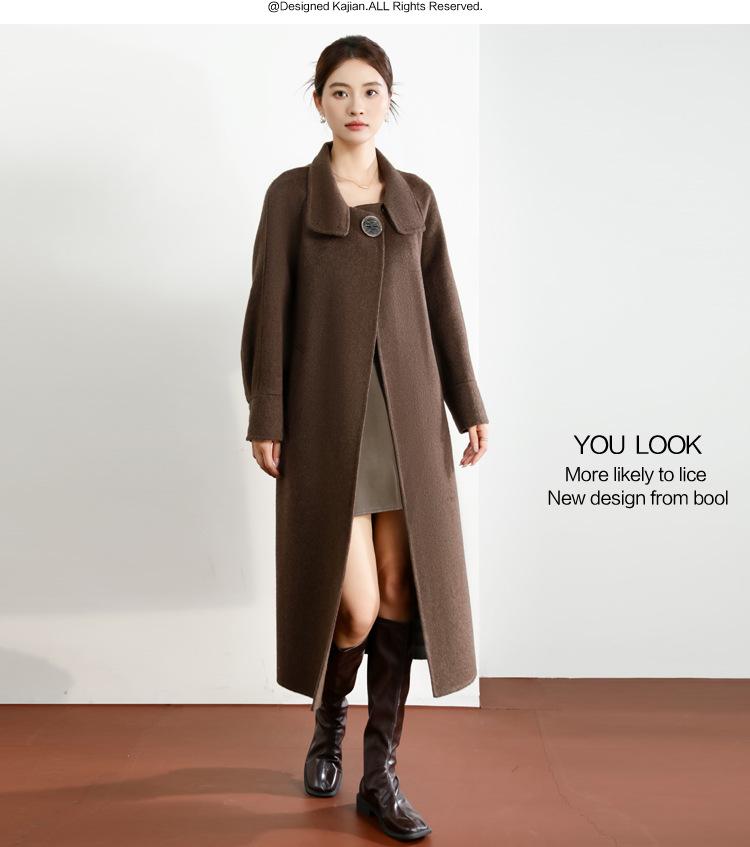 2025 Women's Double-Faced Cashmere Coat: Long, Belted, Elegant Autumn/Winter Wool Coat for Middle-Aged Women