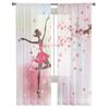 Ballet Dancer Girl Pink Flower Sheer Drapes Window Curtains for Living Room Bedroom Home Decor Cherry Blossoms Chiffon Curtain