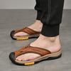 Fashion Soft Comfy Leather Slippers Beach Summer Flats Non-Slip Male Half Drag Leisure Walk Footwear Anti-collision Toe Men's Flip Flops