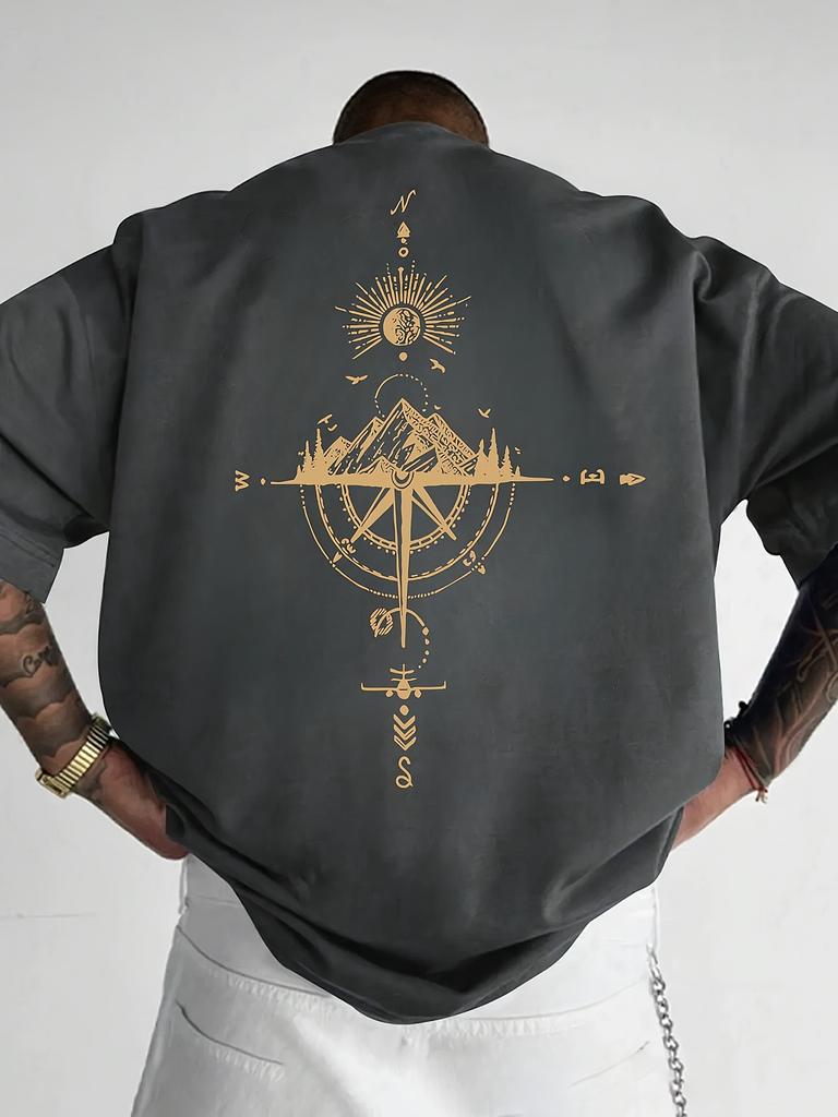 Golden Compass Rose Mountain Print 100 Cotton Men Woment Tshirt Summer Autumn Daily Sports Casual Loose Street Short Sleeve